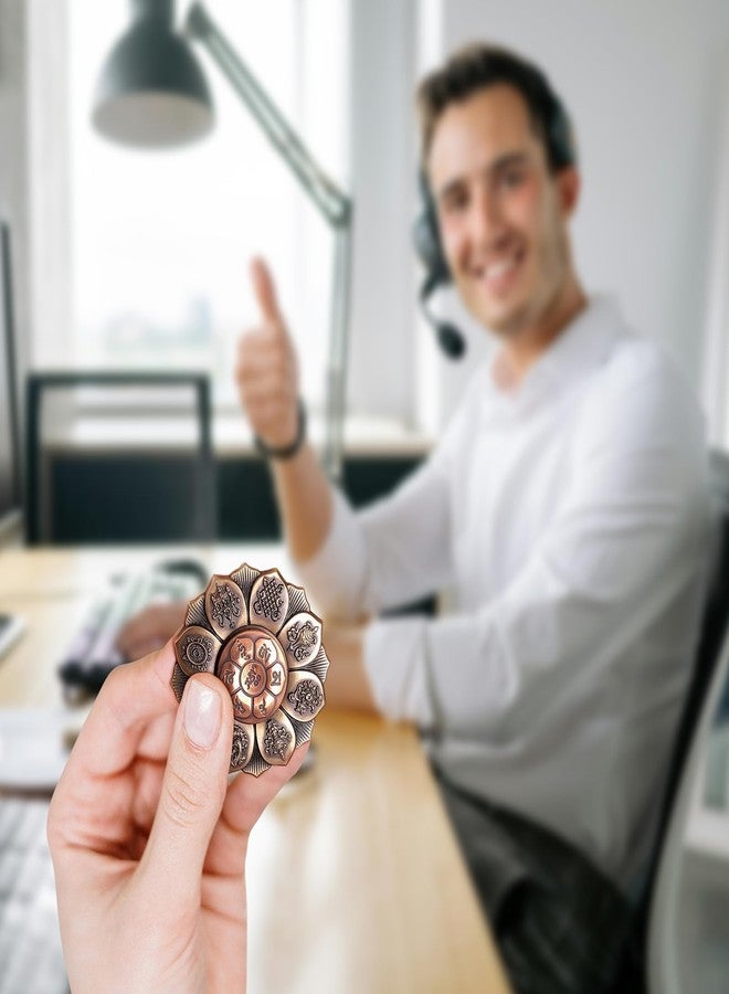 SQUISHCO Fidget Toys, Red Copper Buddhist Lotus Wheel with Auspicious Symbols Portable Desk Toy for Home Office Travel - Image 4